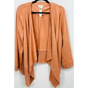 Chico's Womens Blazer Size 3 Large Peach Drape Laser Cut Jacket Long Sleeve